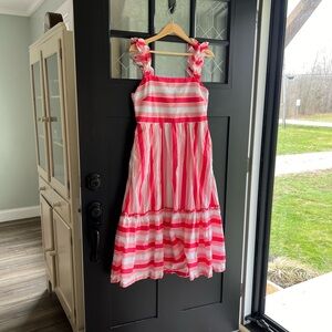 J Crew 100% Cotton Pink & White Striped Sundress with Ruffle Straps